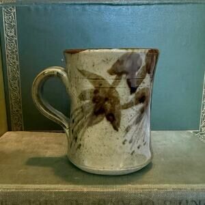 Vintage 1981 Signed Studio Pottery Mini Mug – Leaf Design – 4-5 oz